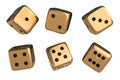 Set of golden dice with black dots isolated on white background Royalty Free Stock Photo