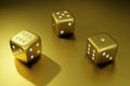 Set of golden dice cubes with white dot. 3D rendering. Lucky numbers. Number games Royalty Free Stock Photo