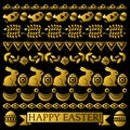 Set of golden Easter Lace Paper with flower, rabbits and eggs. Easter repeatable holidays design. Can be used for fabric,