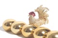 Set of golden eggs with Golden rooster Royalty Free Stock Photo