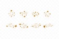 Set of golden falling stars. Cloud of golden stars isolated on transparent background. Vector illustration. Meteoroid