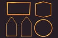 Set Golden fantasy frame menu, game inrerface panel isolated on dark background. Medieval border shiny golden decoration