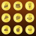 Set of golden food-related badges or medals