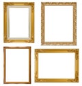 Set of golden frame and wood vintage isolated on white background. Royalty Free Stock Photo