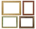 Set of golden frame and wood vintage isolated on white background. Royalty Free Stock Photo