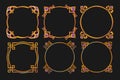 Set of golden frames, square and round borders