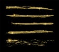 Set of golden glitter line brushes. Vector element