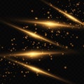 Set of golden glowing effects lights isolated on transparent background. Royalty Free Stock Photo