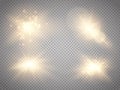 Set Of Golden Glowing Lights Effects Isolated On Transparent Background. Glow Light Effect. Star Burst With Sparkles.
