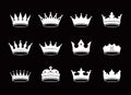 Set of golden  king crowns and icon on black background. Vector Illustration Royalty Free Stock Photo