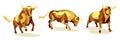 Set of golden metal bulls in different poses for 2021 chinese New Year celebration