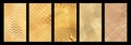 Set of golden metallic deluxe textures - aureate elegance graphic templates kit Royalty Free Stock Photo