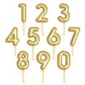 Set of golden numbers made of inflatable balloons with golden ribbons Royalty Free Stock Photo