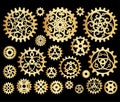 Set of golden openwork gears, cogwheels