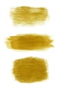 Set of golden paint brush strokes of different shapes isolated on white background Royalty Free Stock Photo