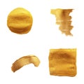 Set of golden painted brushes. Shining texture