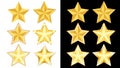 Set of golden rating stars with different borders on white and black background. For rating or decorative decoration. Design