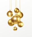 Set of golden realistic christmas decorations isolated on white background. Vector illustration Royalty Free Stock Photo