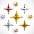Set of Golden Realistic stars and Balls Royalty Free Stock Photo