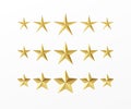 Set of golden realistic stars with different rays isolated on a white background. Vector illustration Royalty Free Stock Photo