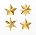 Set of golden realistic stars with different rays isolated on a white background. Vector illustration Royalty Free Stock Photo