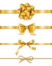 Set of golden ribbons with bows, decoration for gift boxes, design element Royalty Free Stock Photo