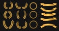 Set of golden ribbons, laurel wreaths of different shapes. Vector Royalty Free Stock Photo