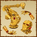 Set of the golden robot parts, arm, head and other