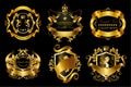 set of golden royal stickers or emblems
