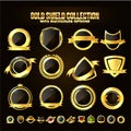 Set of Golden Shield, Stickers, Labels, Ribbons. Royalty Free Stock Photo