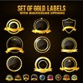 Set of Golden Shield, Stickers, Labels, Ribbons. Royalty Free Stock Photo