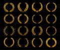 Set of golden silhouette laurel foliate wreaths depicting an award, achievement, heraldry, nobility,