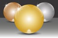 Set of golden, silver and bronze ball