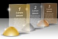 Set of golden, silver and bronze balls and transparent banners for text