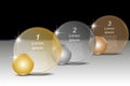 Set of golden, silver and bronze round transparent banners for text. Infographic template