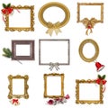 Set of golden and silver frames with Christmas decor isolated on a white background Royalty Free Stock Photo