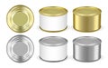 Set of golden and silver metal tin can isolated on white background mock up Royalty Free Stock Photo
