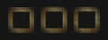 Set of golden square frames with halftone borders. Gold quadrangular shapes with dotted, confetti or grainy texture Royalty Free Stock Photo