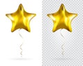 Set of Golden Star foil balloons on transparent white background. Royalty Free Stock Photo