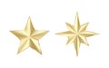 Set of golden stars with glitters. Shiny gold star with sparkles. Vector illustration isolated on white background