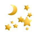 set of golden stars and moon