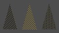 Set of golden stylized Christmas trees on black background