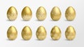 Set of golden vector Easter eggs with white floral decoration Royalty Free Stock Photo