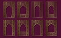 Set of golden vintage frames in form of ornate door and window. Book, booklet, brochure covers, greeting card or leaflet Royalty Free Stock Photo