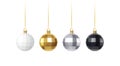 Set of golden, white, siver and black realistic christmas decorations isolated on white background. Vector illustration Royalty Free Stock Photo