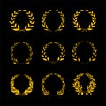 Set of wreaths from different formy on black background. Vector award, achievement, nobility, coat of arms, heraldry or logo in