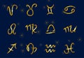 Set of golden Zodiac signs on a dark background. Square icons Royalty Free Stock Photo