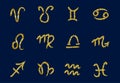 Set of golden Zodiac signs on a dark background. Square icons Royalty Free Stock Photo