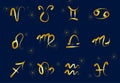 Set of golden Zodiac signs on a dark background. Square icons Royalty Free Stock Photo