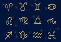 Set of golden Zodiac signs on a dark background. Square icons Royalty Free Stock Photo